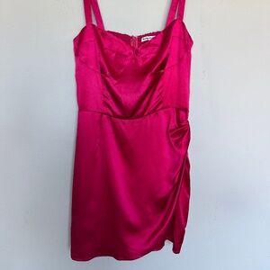Reformation Silk Pink/Rhubarb dress (Fonda Bustier Mini Dress)